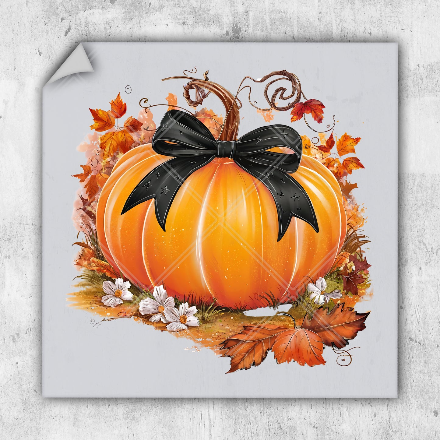 a painting of a pumpkin with a black bow