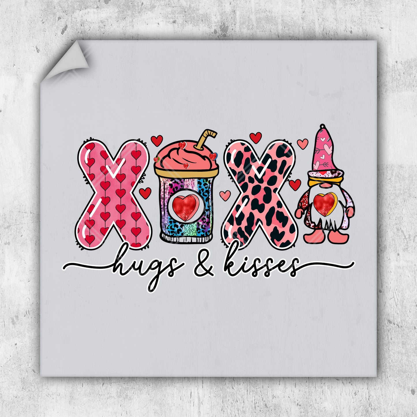 a postcard with the word hugs and kisses on it