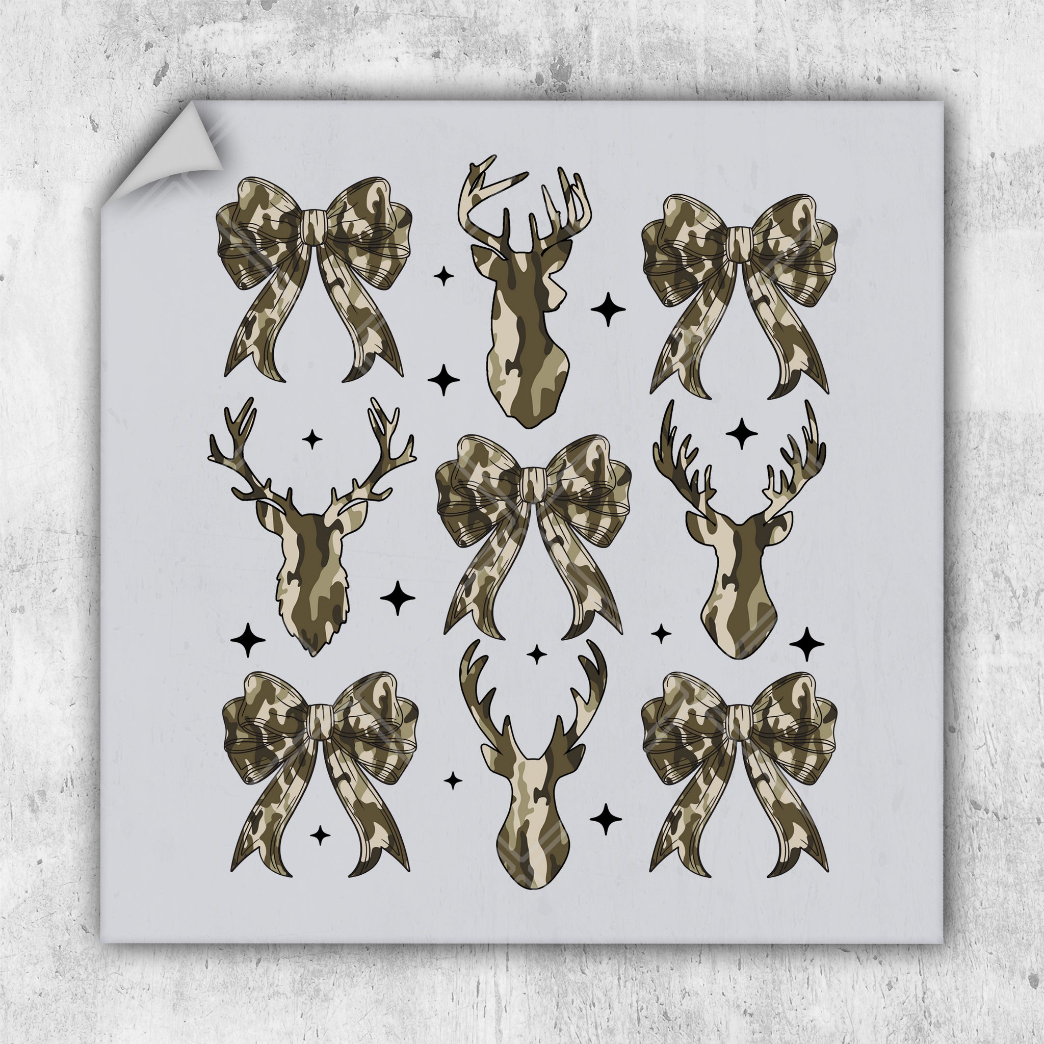 Camo Deer And Coquette Bow - DTF Transfer - Ready To Press - Hunting DTF Transfers