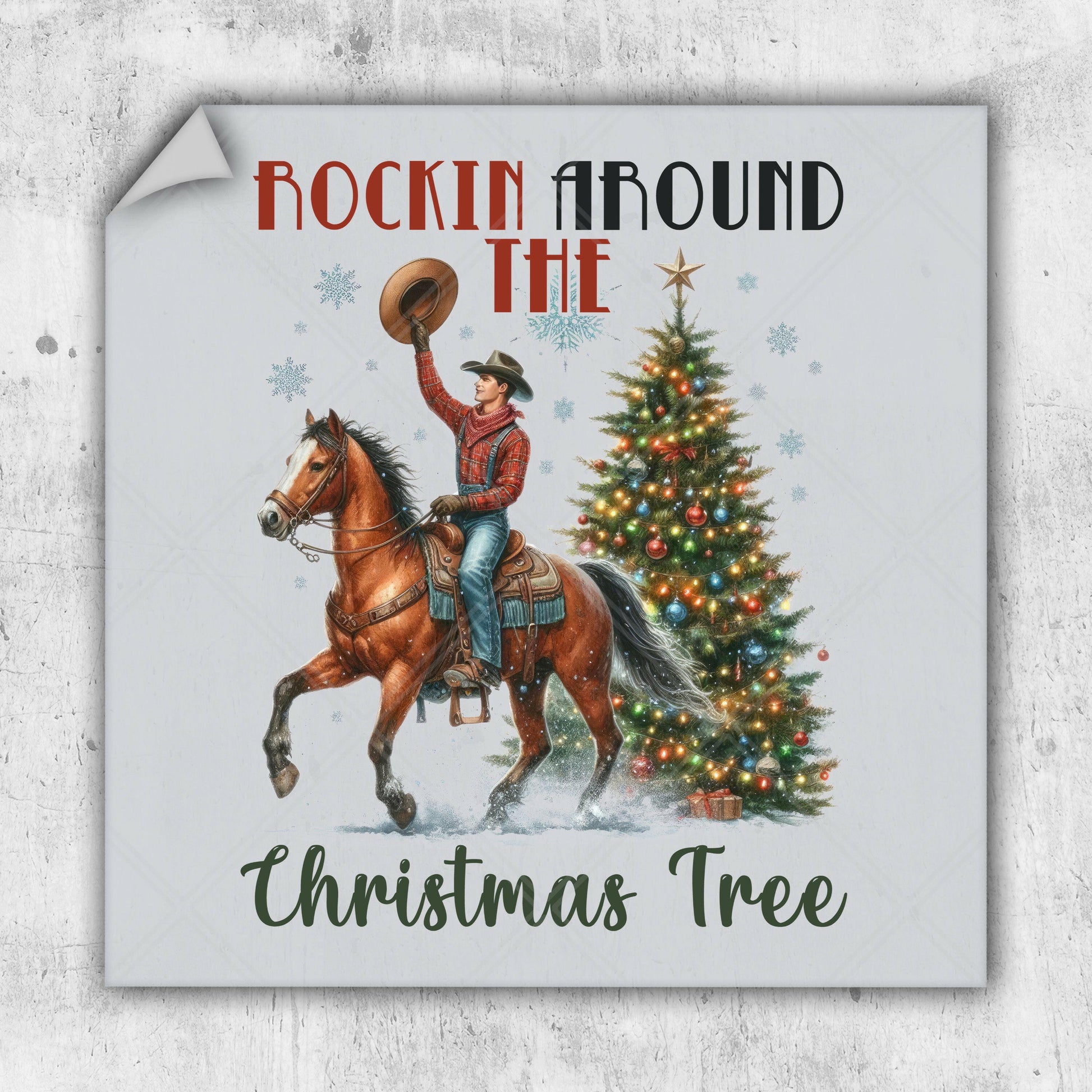 a christmas tree with a cowboy riding a horse