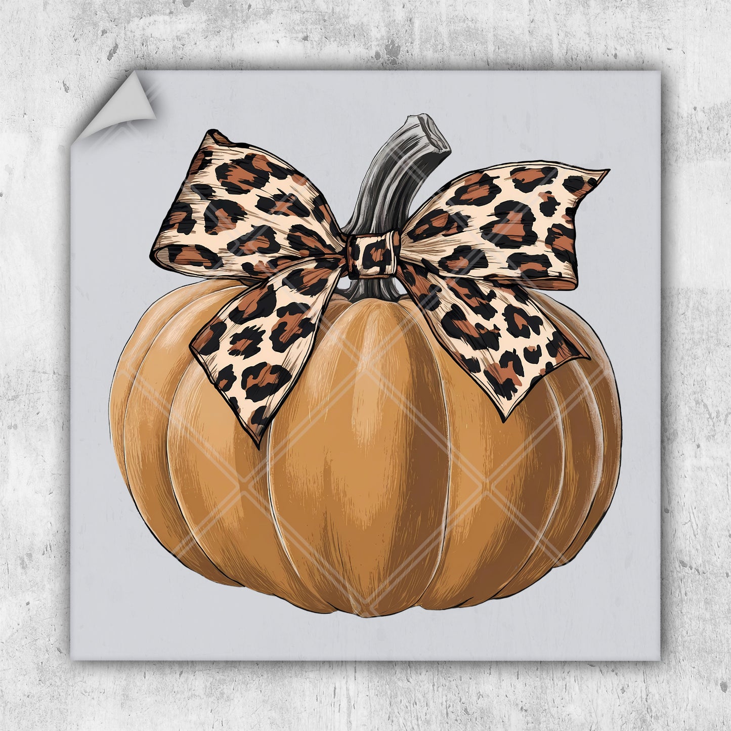 a painting of a leopard print pumpkin with a bow