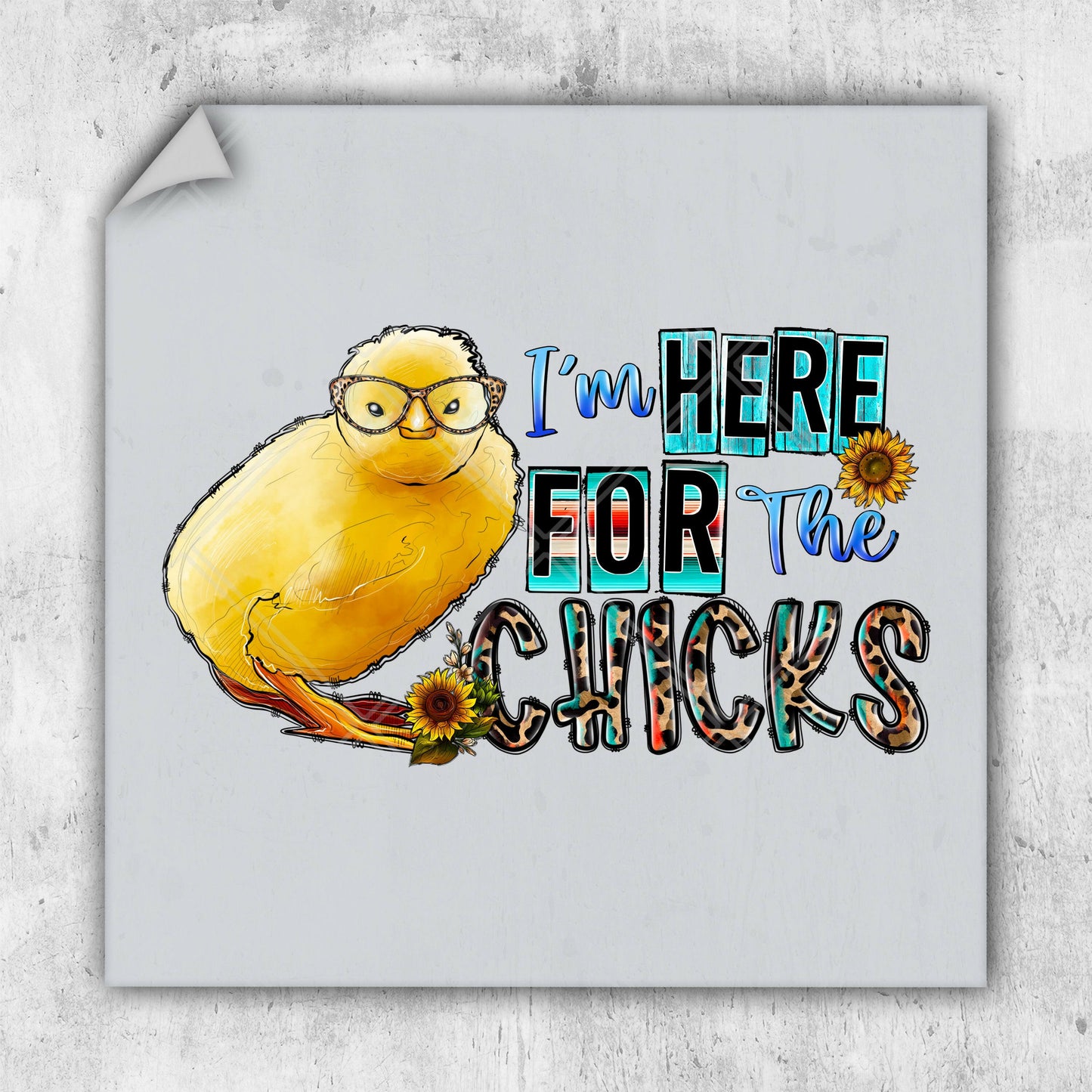 a picture of a chicken with glasses and the words i'm here for the