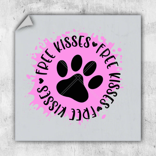 a pink and black sticker with a paw print