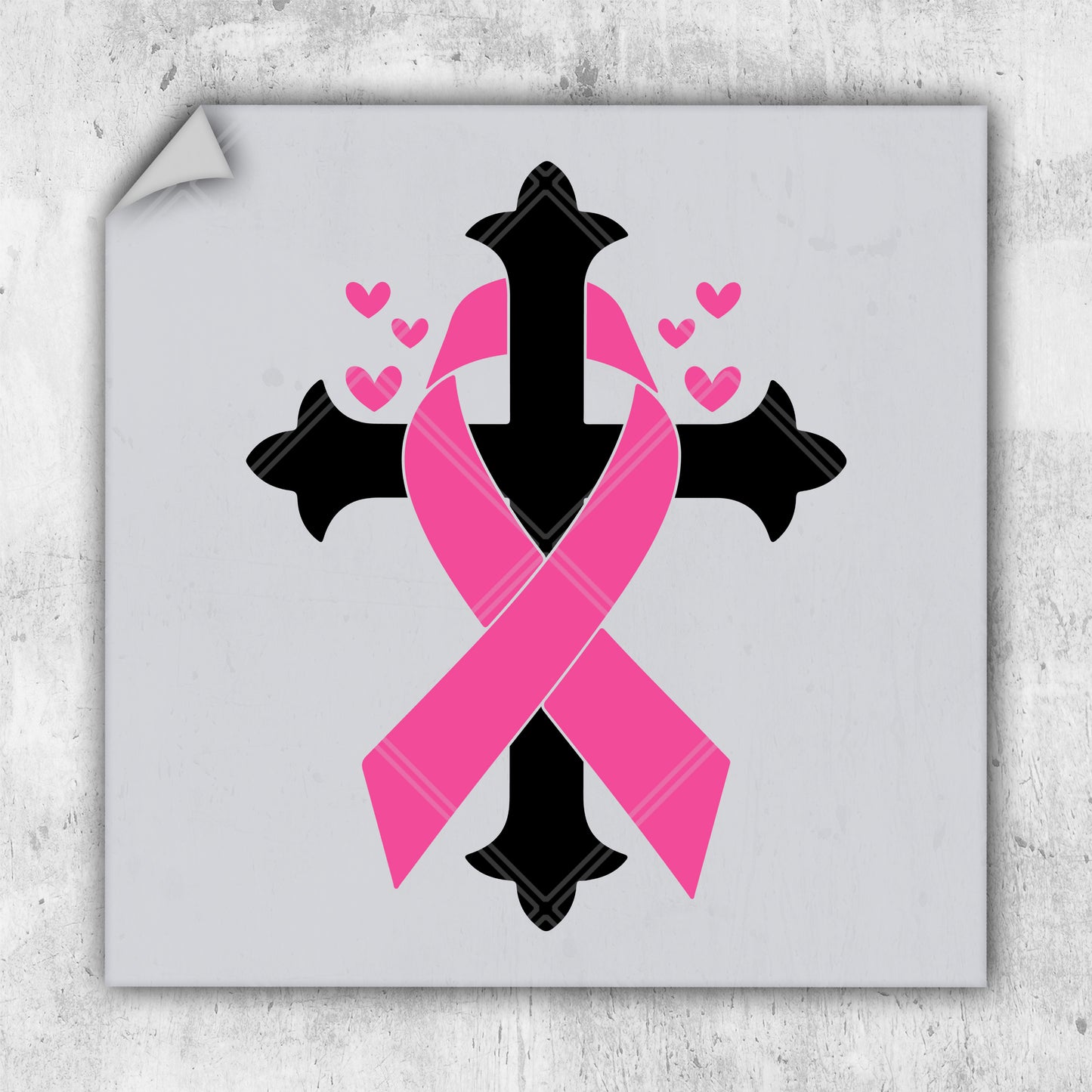 a picture of a cross with a pink ribbon