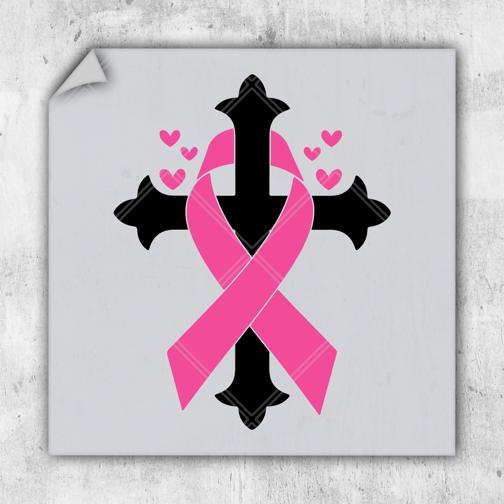 a picture of a cross with a pink ribbon