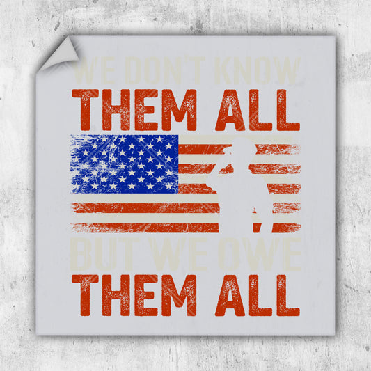 a sticker with an american flag and the words, we don't know