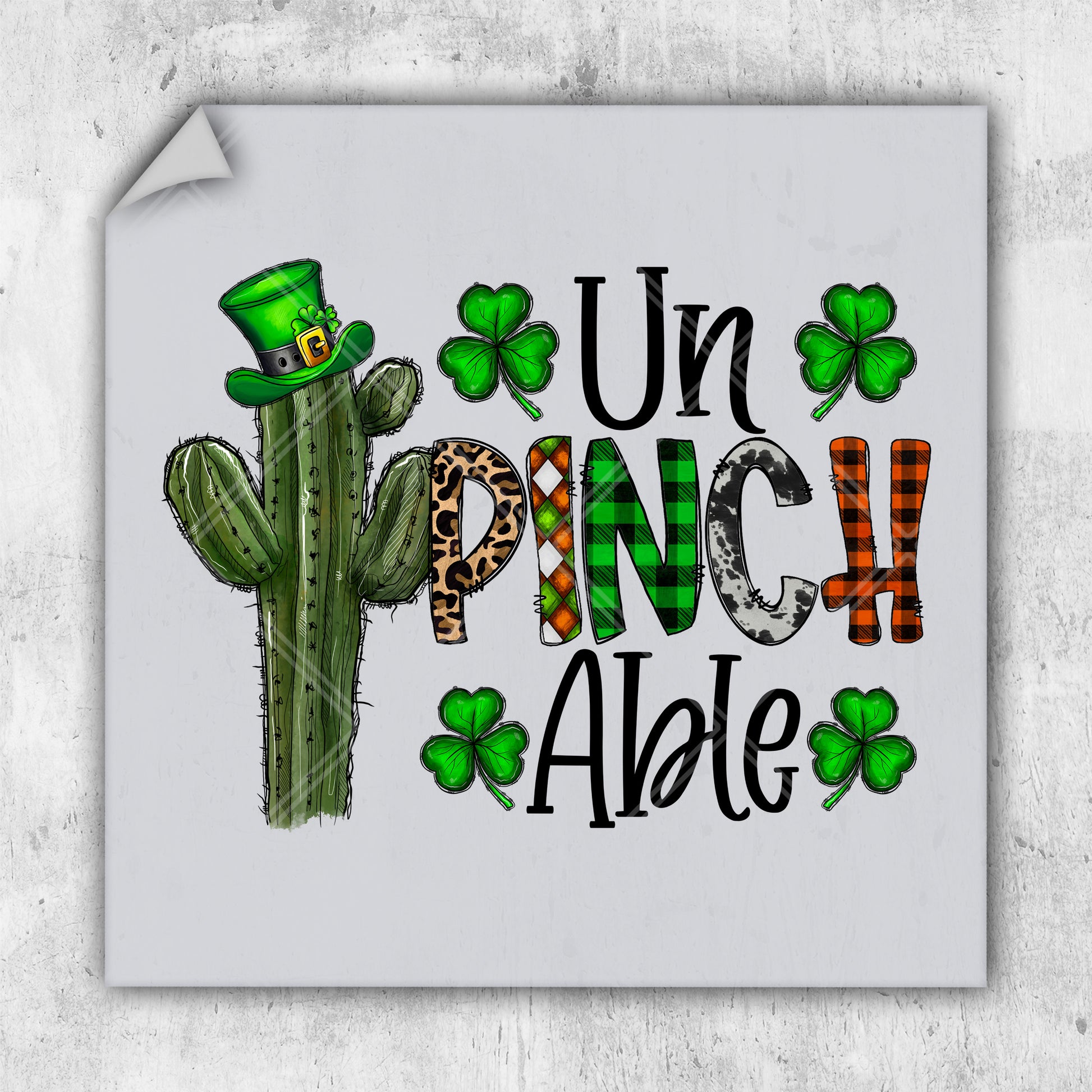 a st patrick's day card with a cactus and a hat