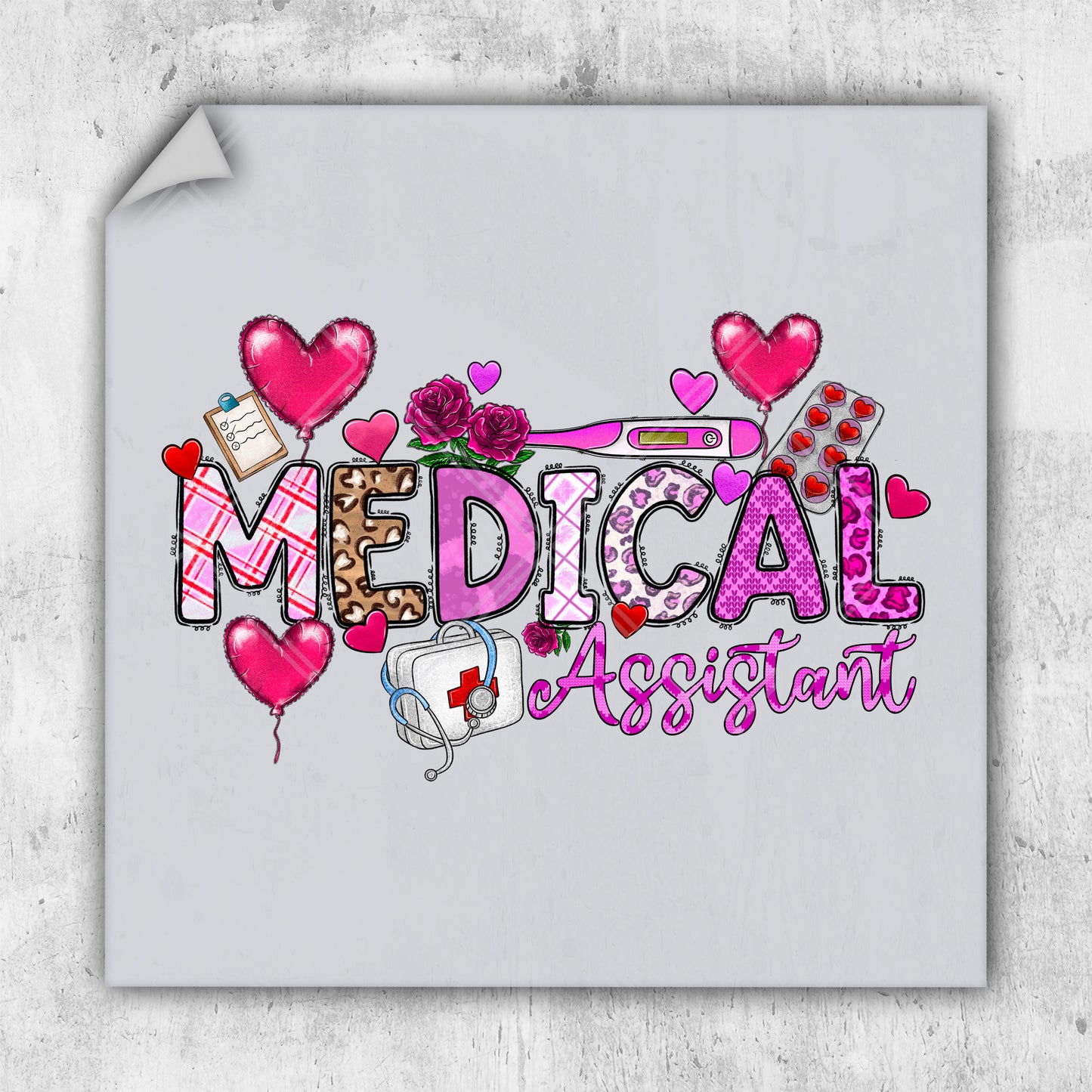 a medical assistant is surrounded by hearts