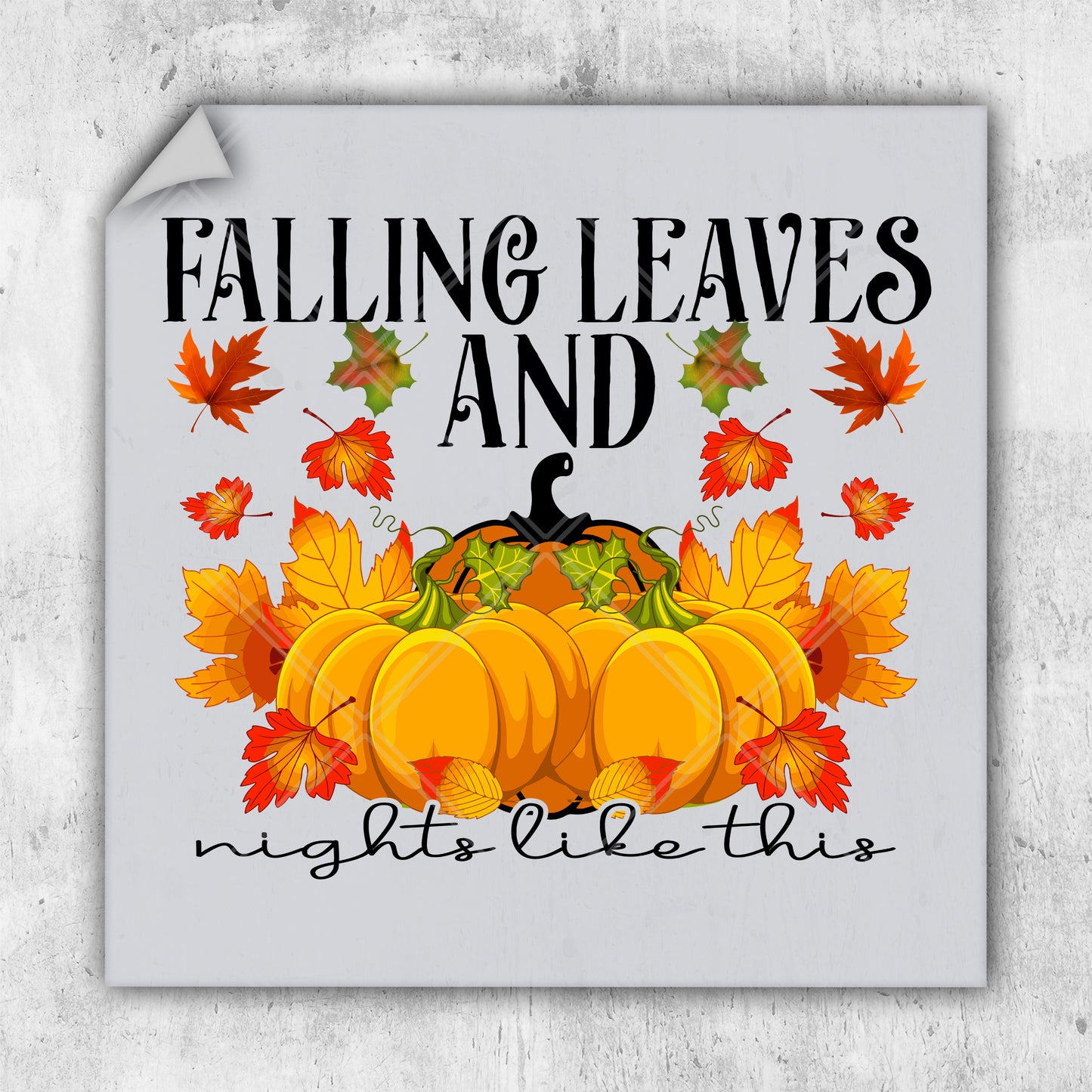 a sign that says falling leaves and two pumpkins