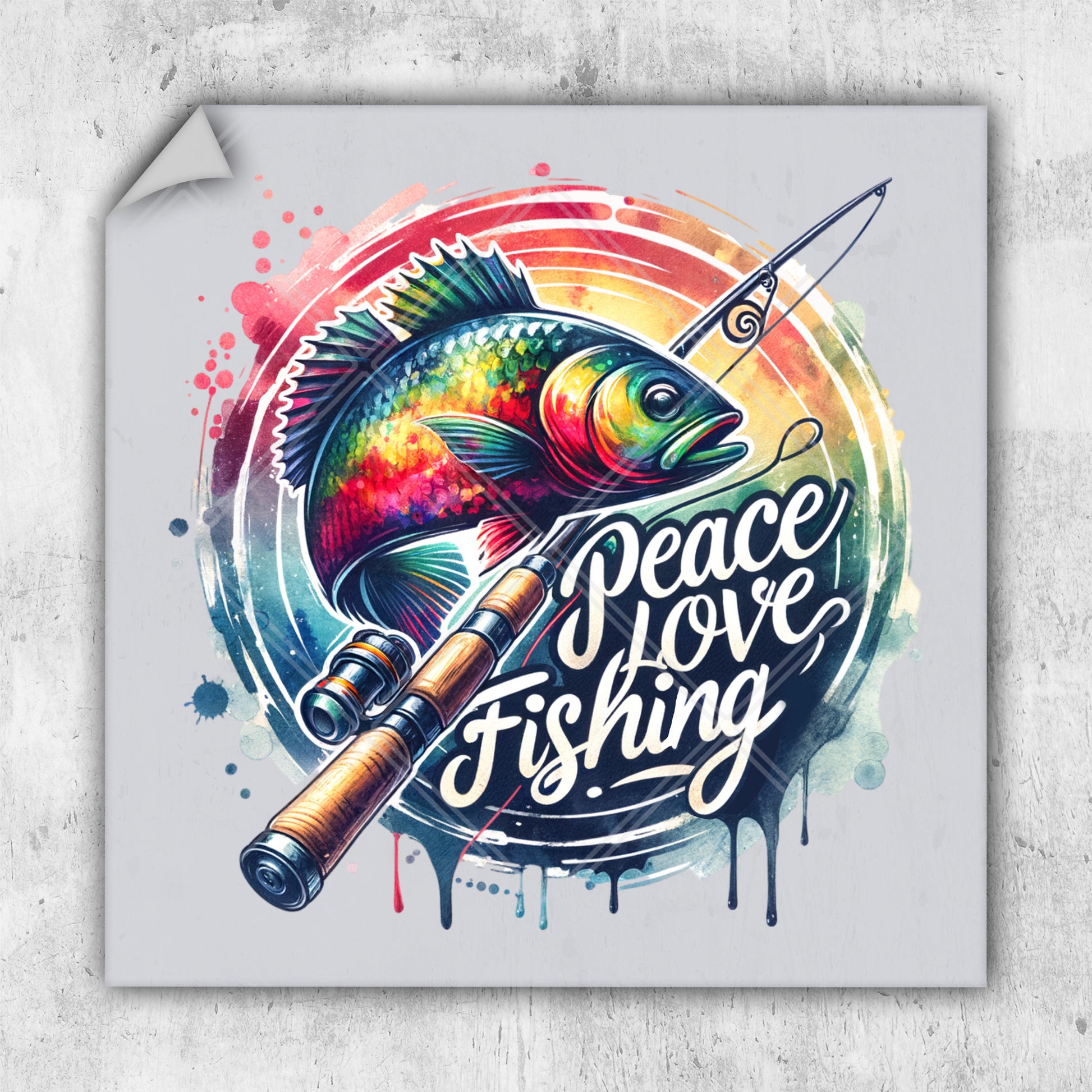 a colorful fish with a fishing rod on it