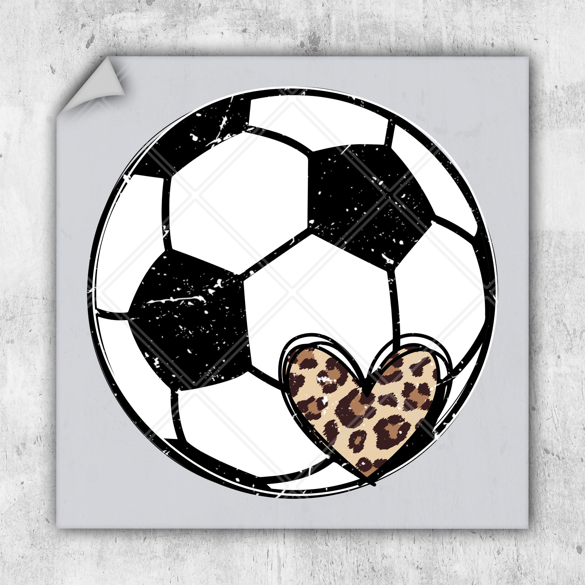 a picture of a soccer ball with leopard print hearts