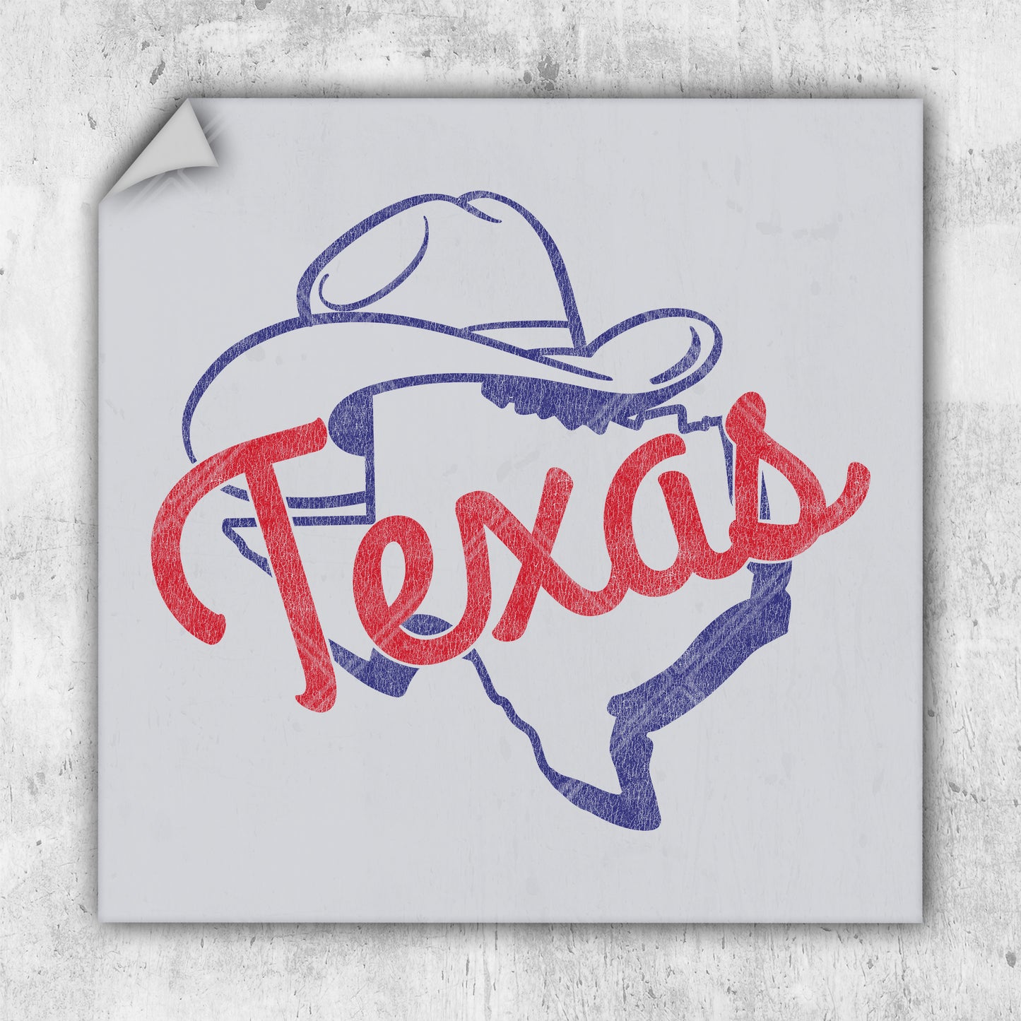 a drawing of a man wearing a hat with the word texas painted on it