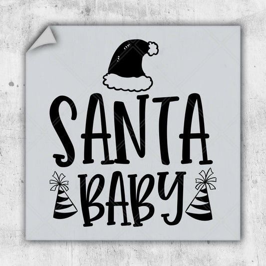 a santa baby sign with a santa hat on it