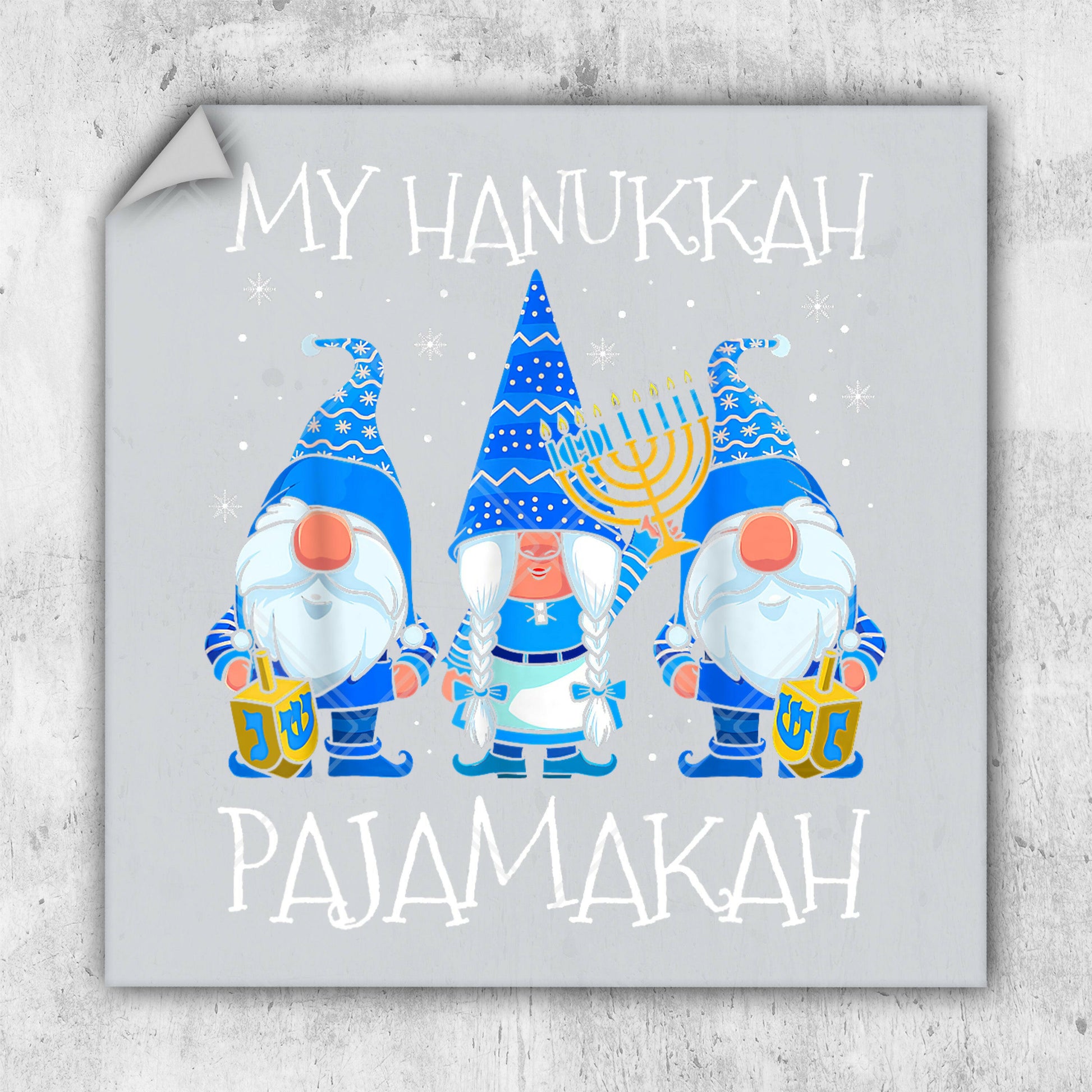 a picture of three gnomes with a menorah