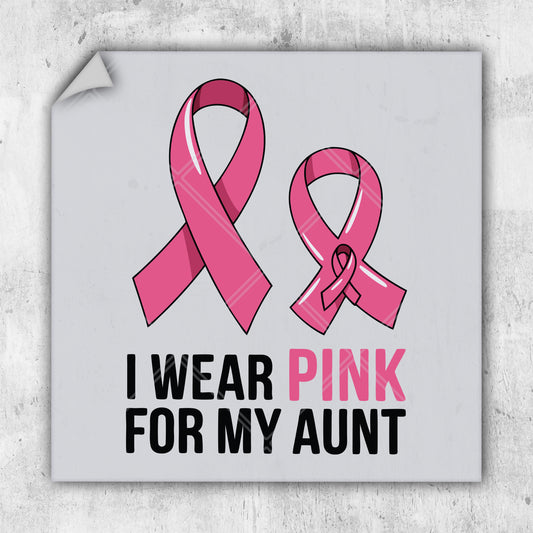 a sticker with a pink ribbon on it that says i wear pink for my