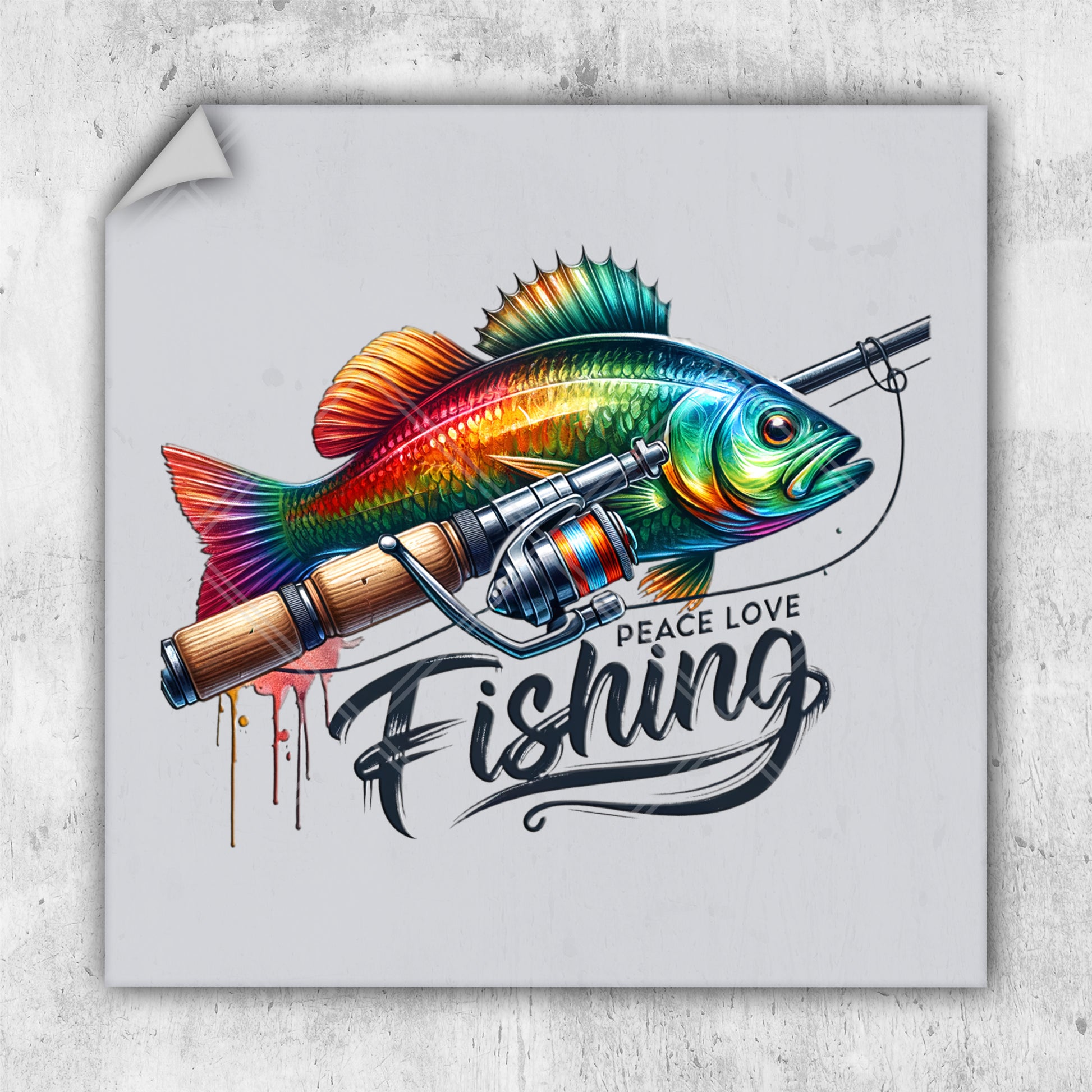 a colorful fish with a fishing rod on it