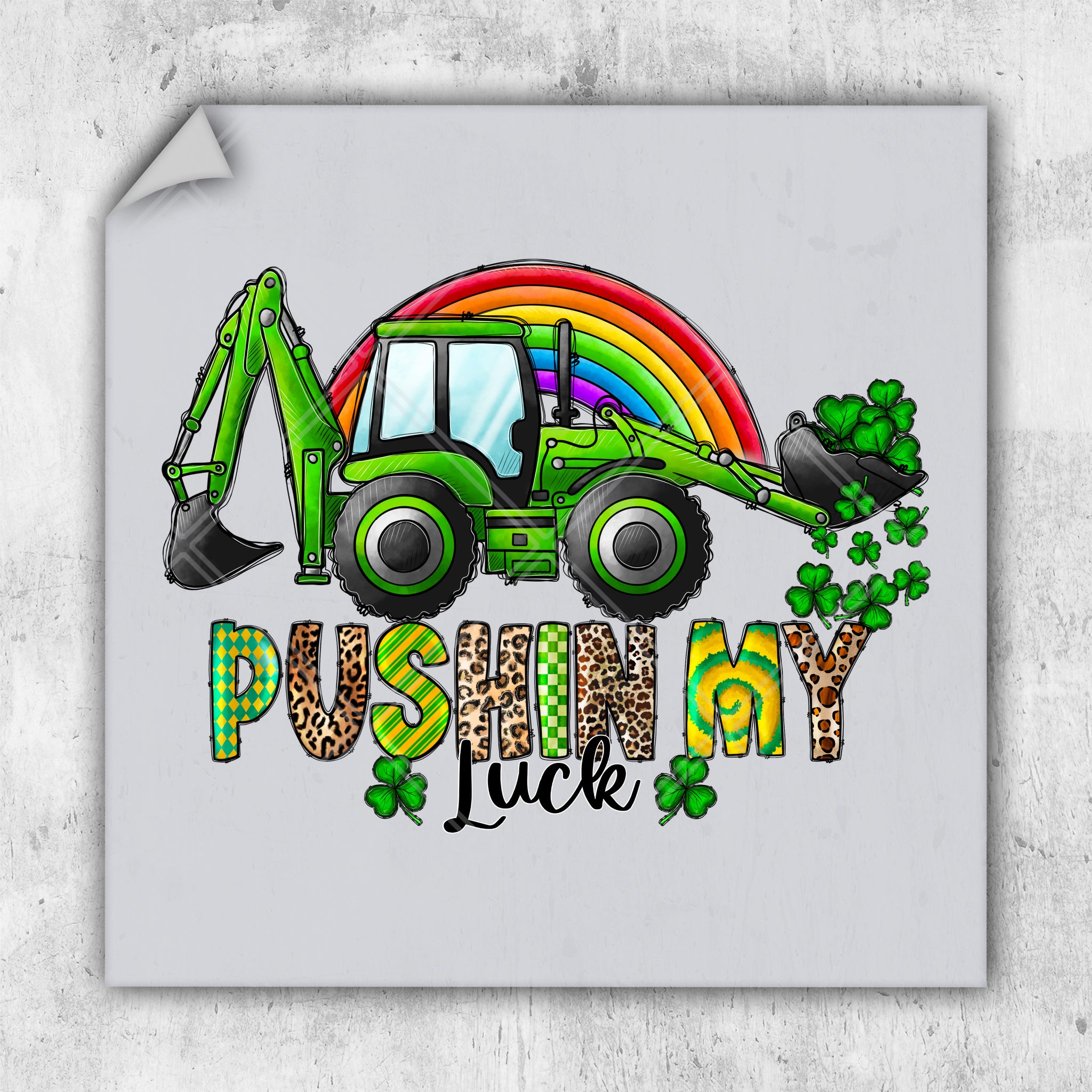 a picture of a tractor with a rainbow in the background