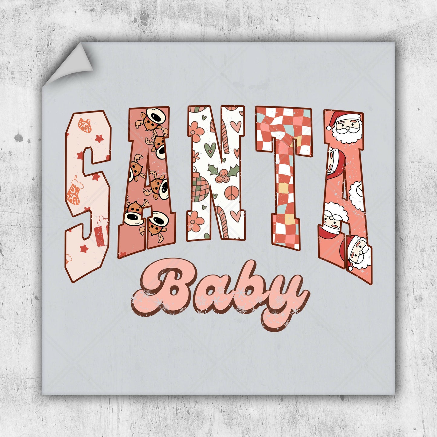 a picture of the word santa baby on a white background