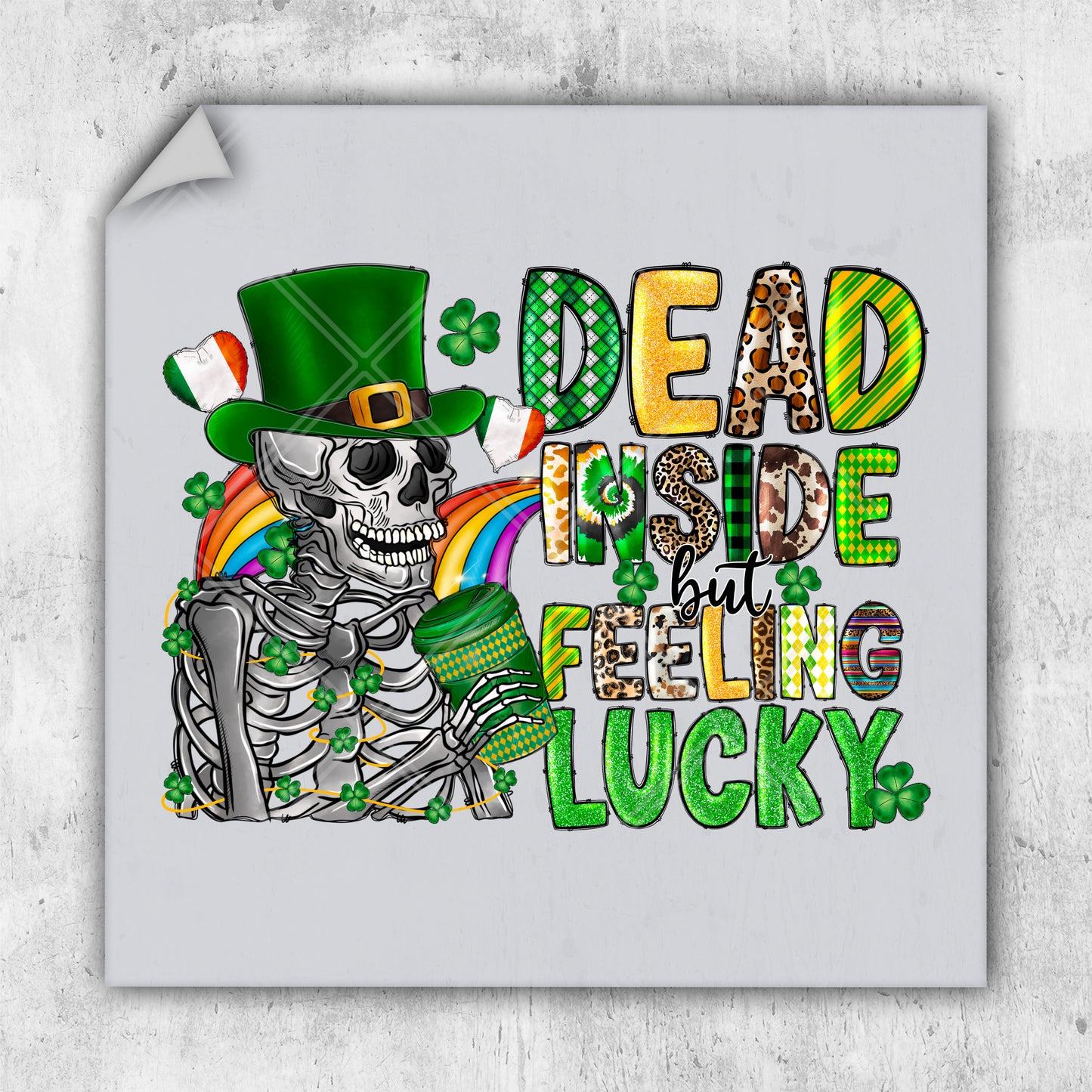 a st patrick's day poster with a skeleton holding a shamrock