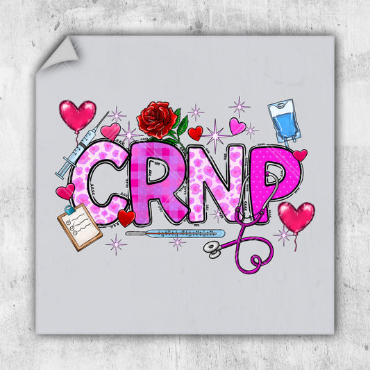 the word crnp is surrounded by hearts and medical equipment