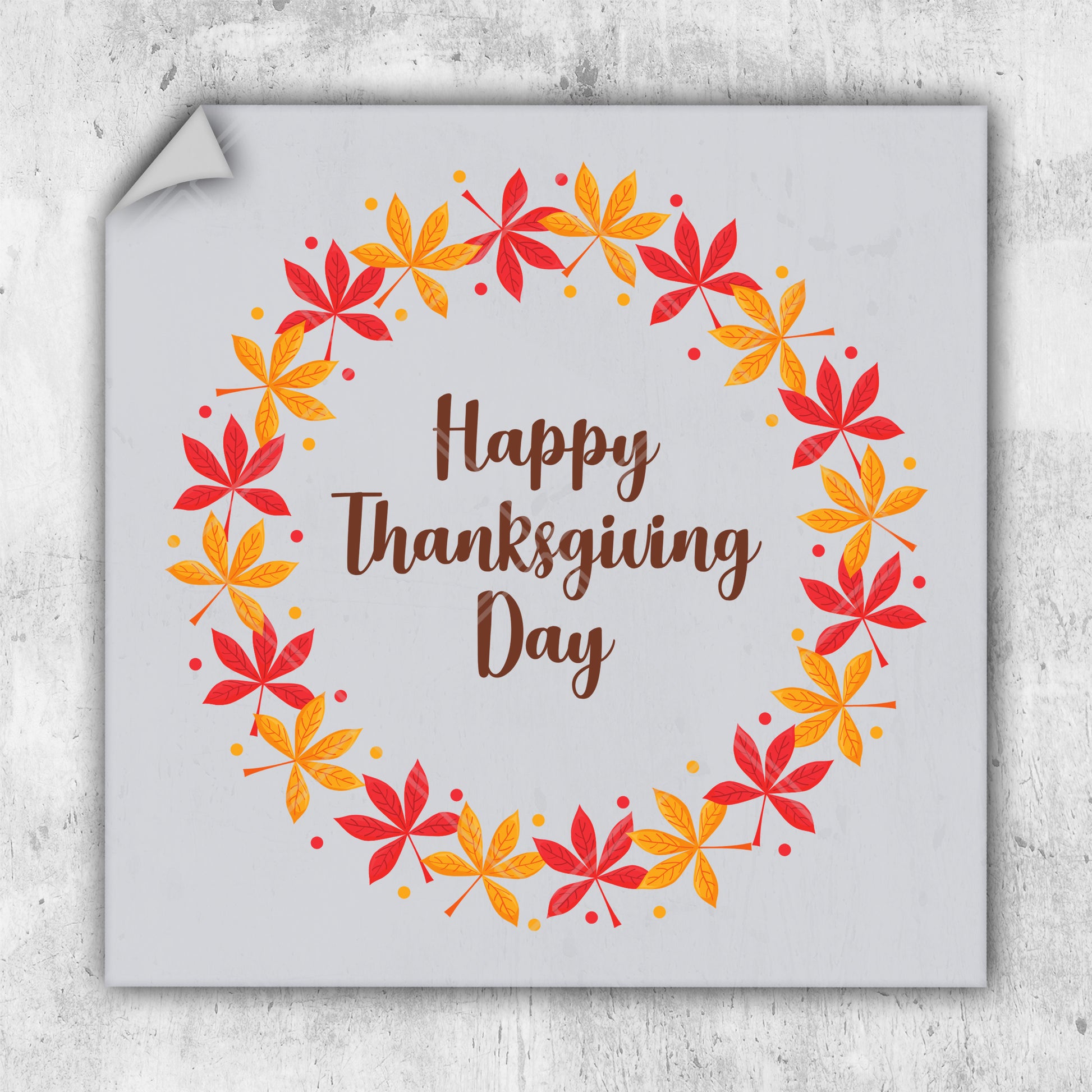 a happy thanksgiving card with a wreath of leaves