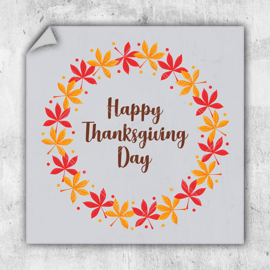 a happy thanksgiving card with a wreath of leaves