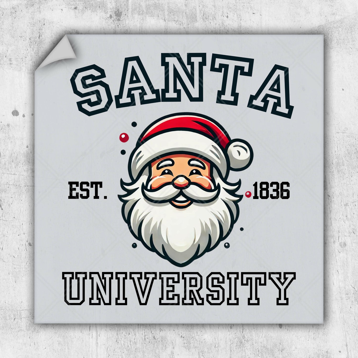 a santa claus sticker with the words santa university