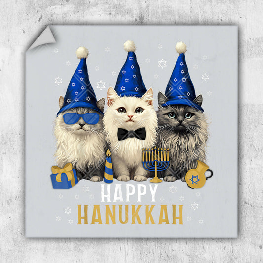 a picture of three cats wearing party hats