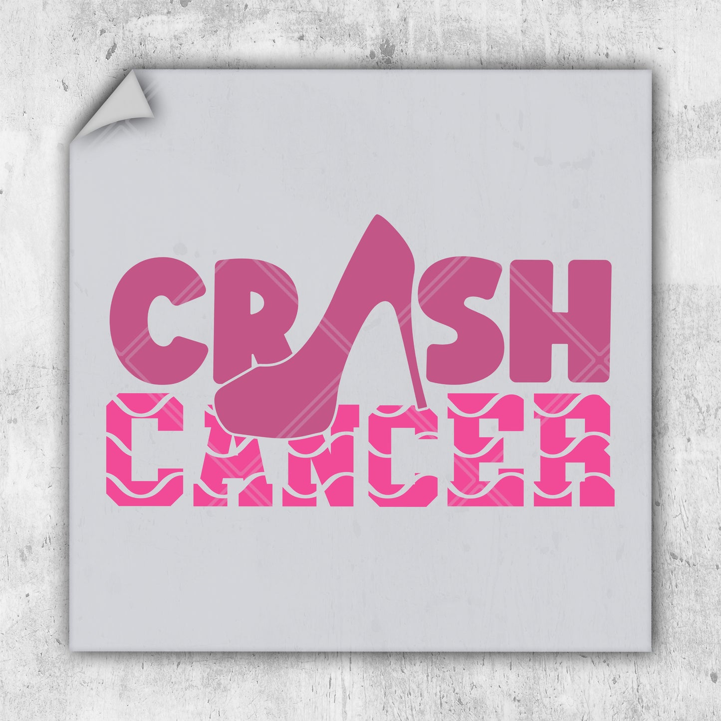 a pink sticker that says crash cancer