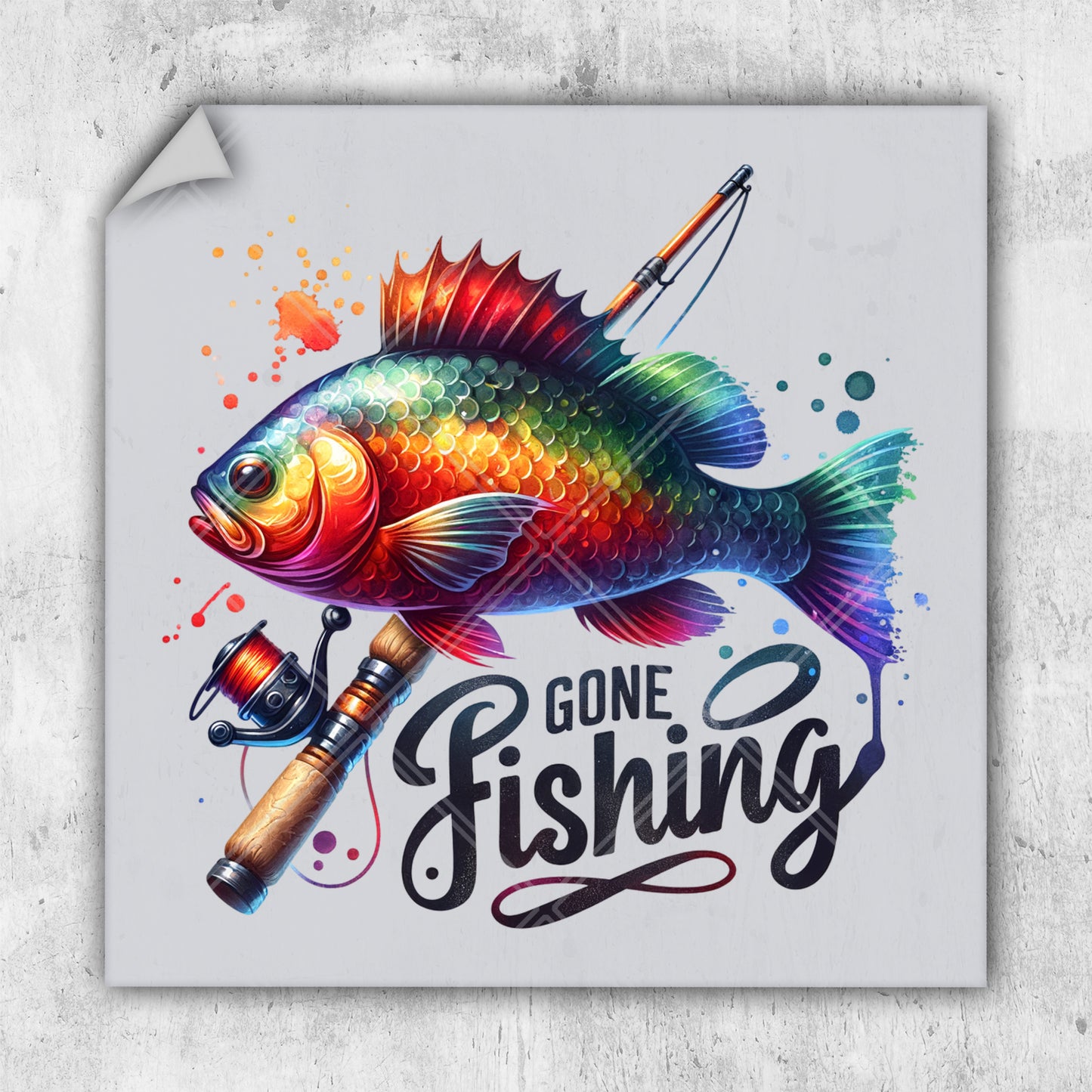 a colorful fish with a fishing rod on it