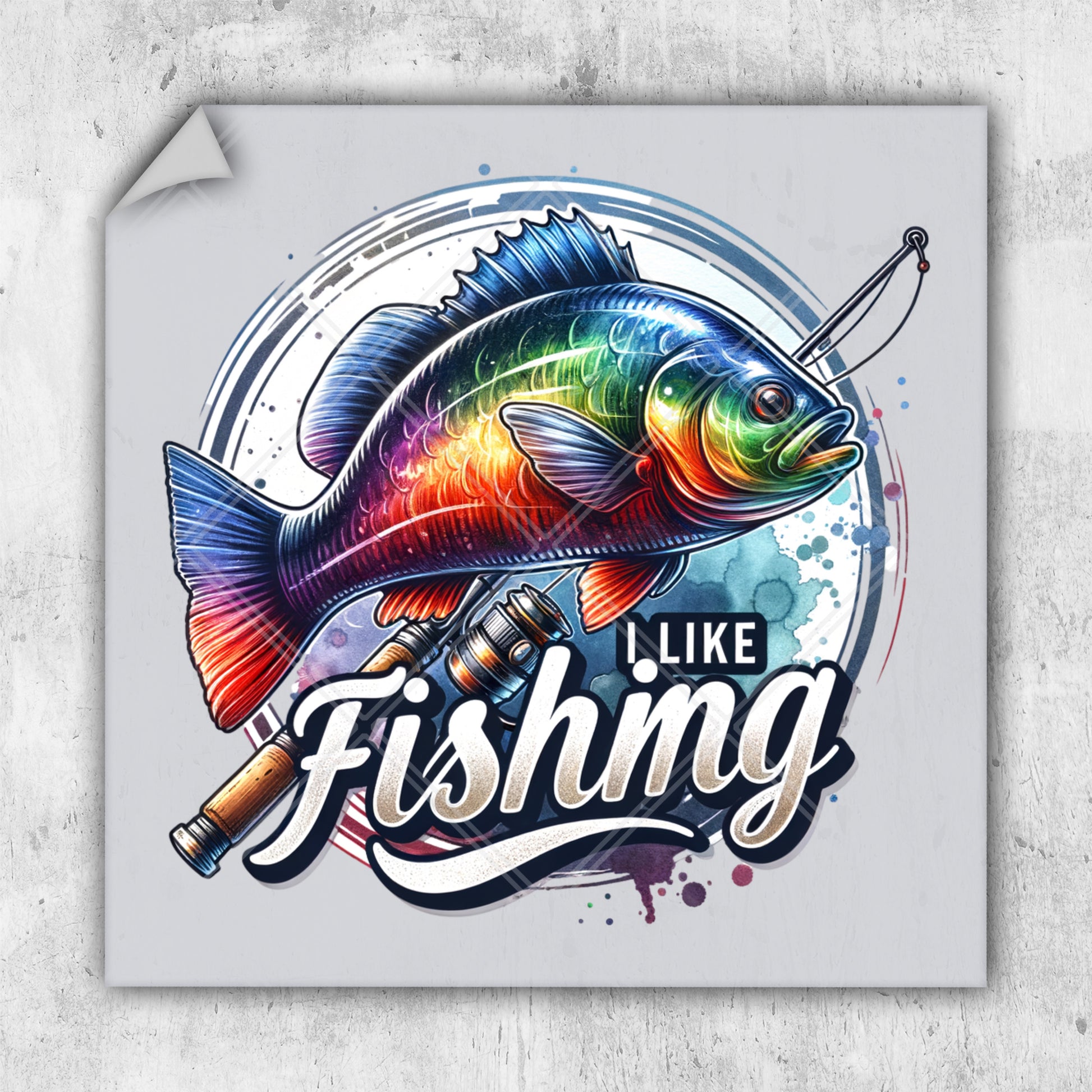 a colorful fish with a fishing rod on it