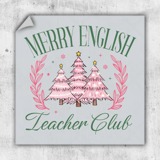 a merry english teacher club sign on a wall