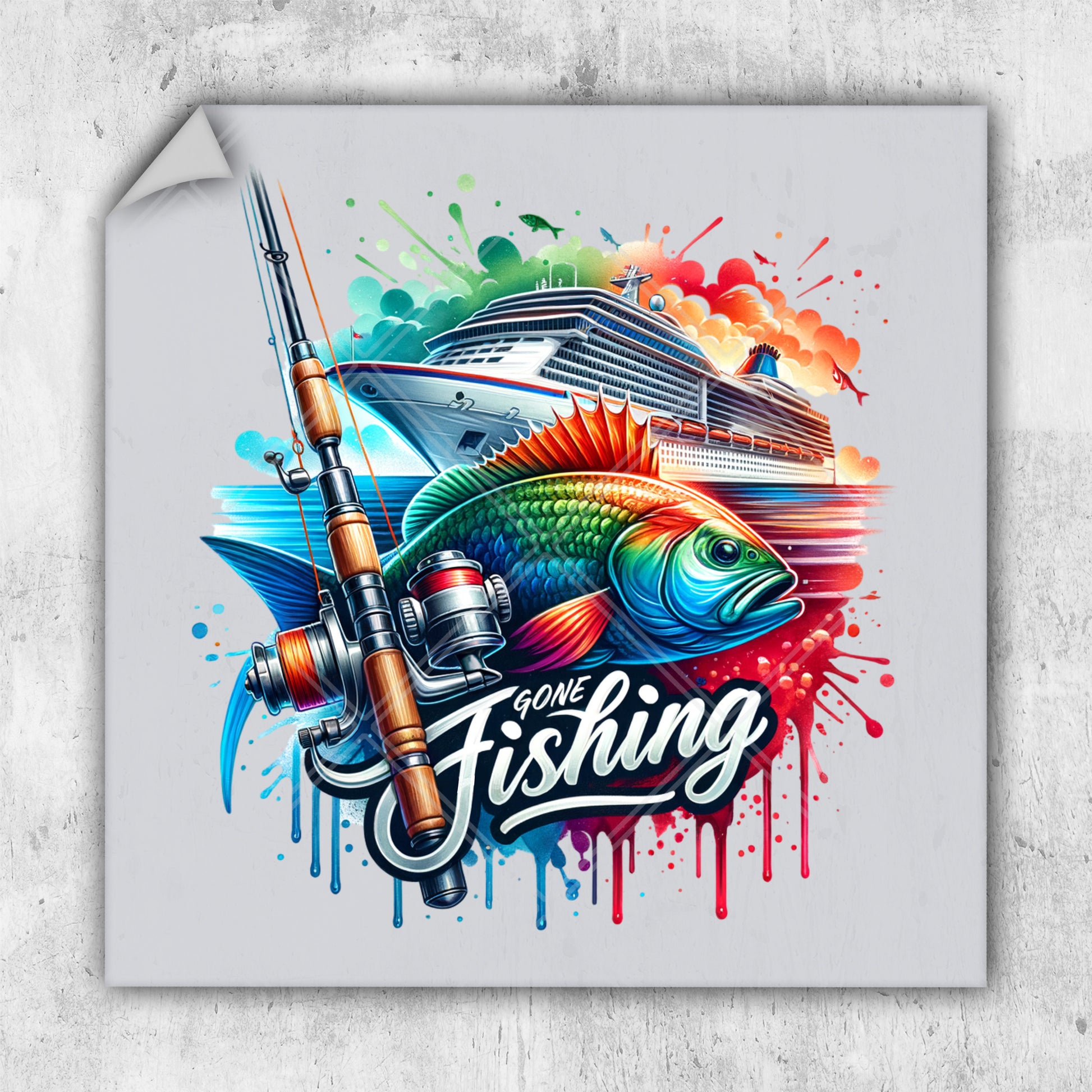 a fish with a fishing rod and a fishing rod