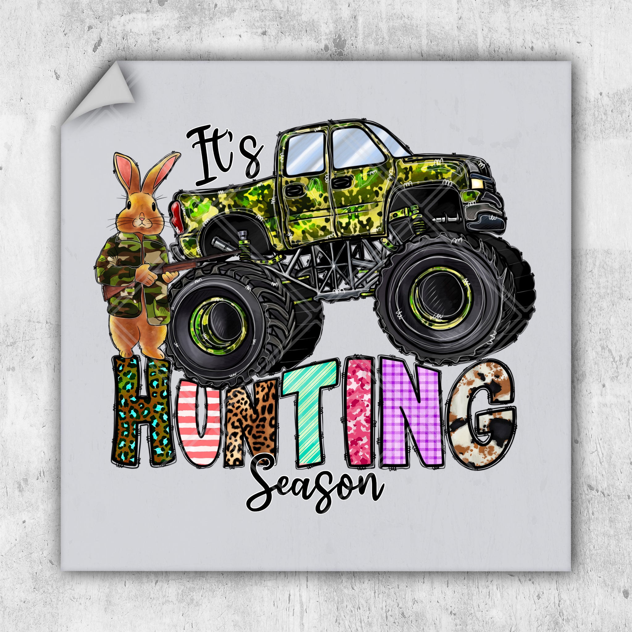 a picture of a monster truck with a bunny on it