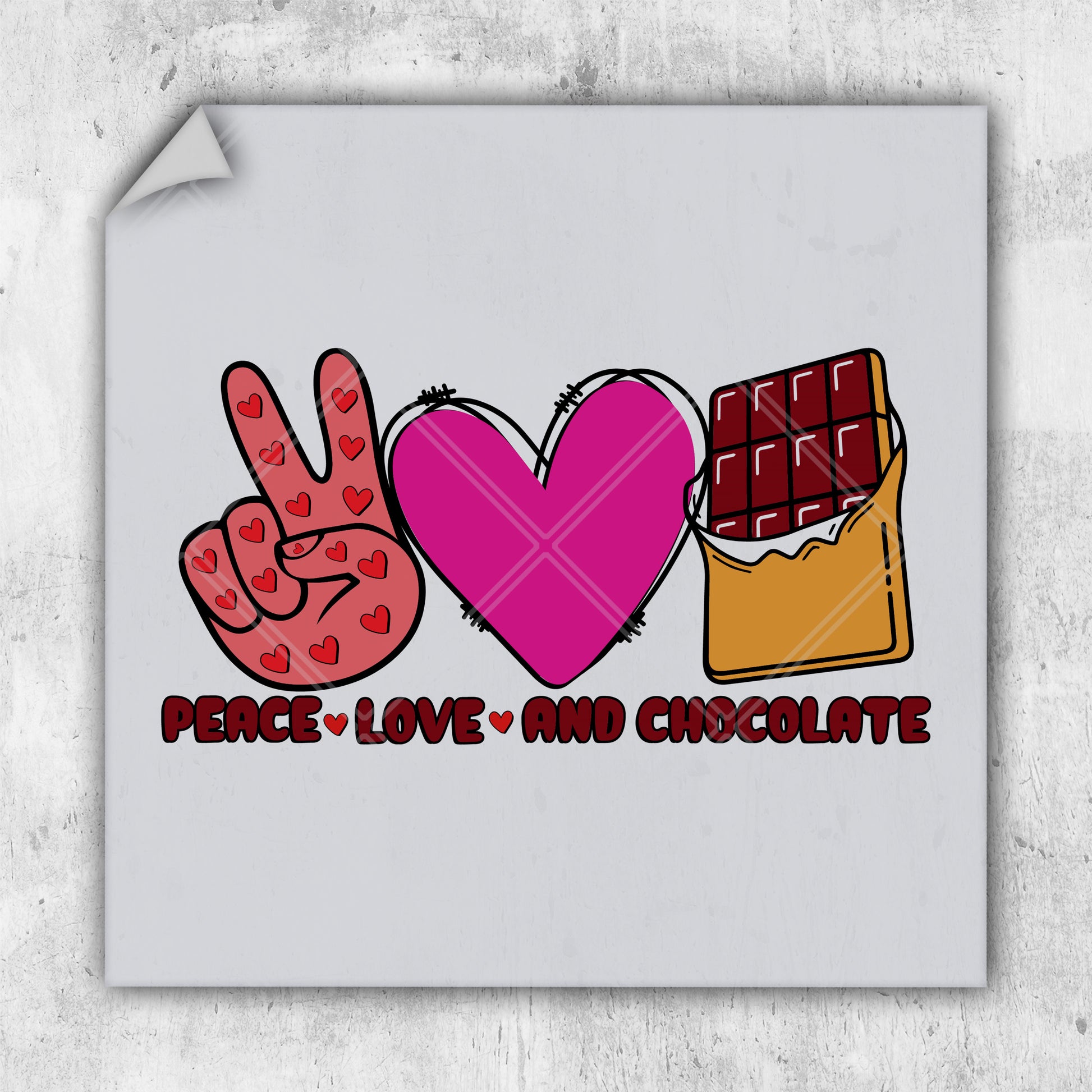 a picture of a peace love and chocolate sign