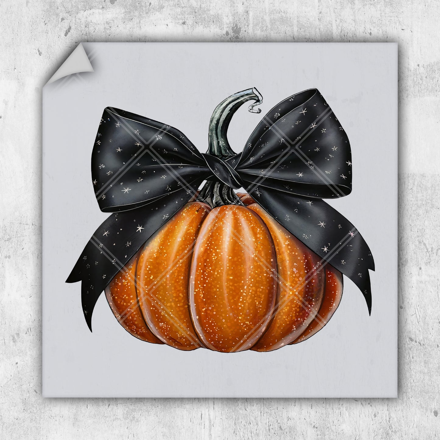 a painting of a pumpkin with a black bow