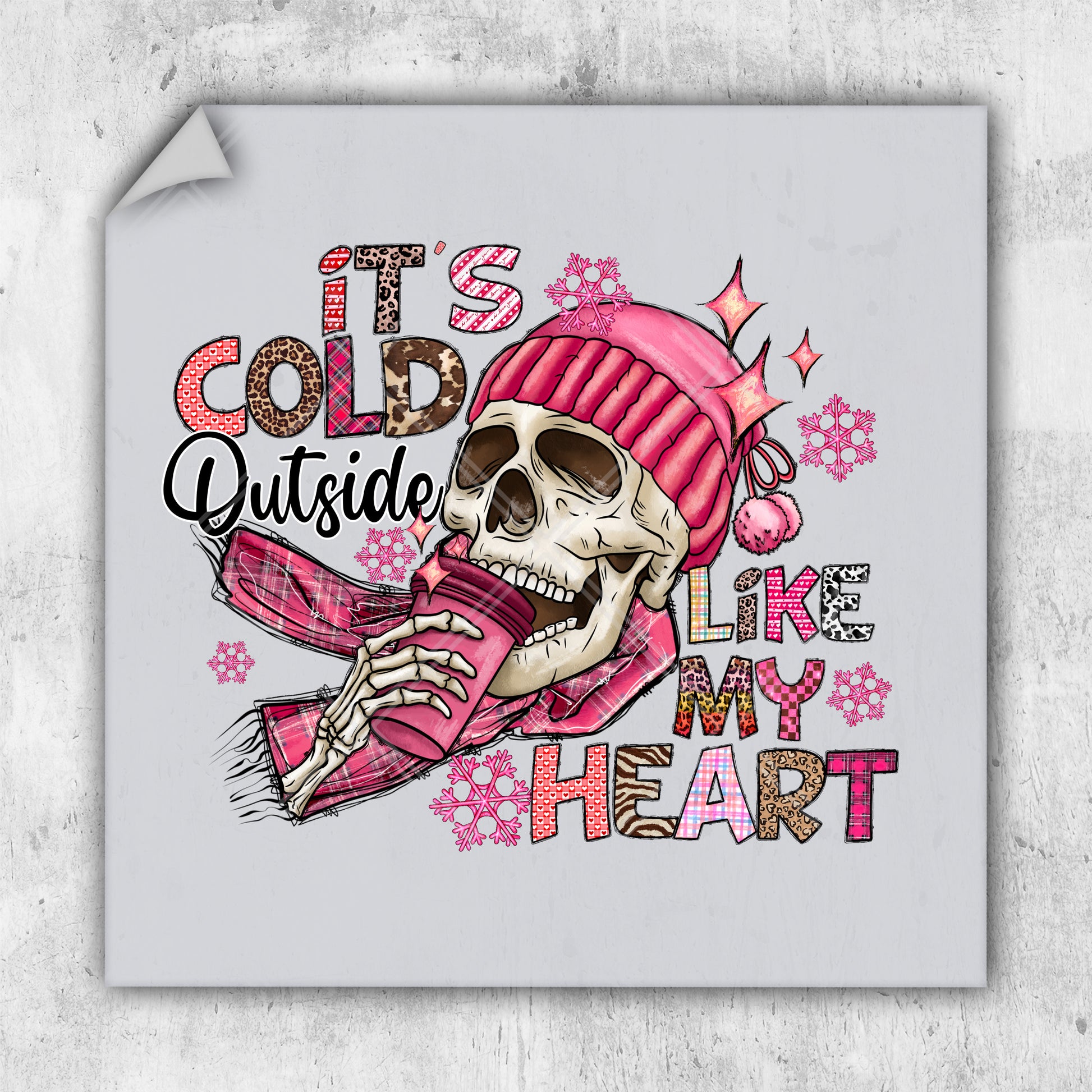 a picture of a skull wearing a pink hat and scarf