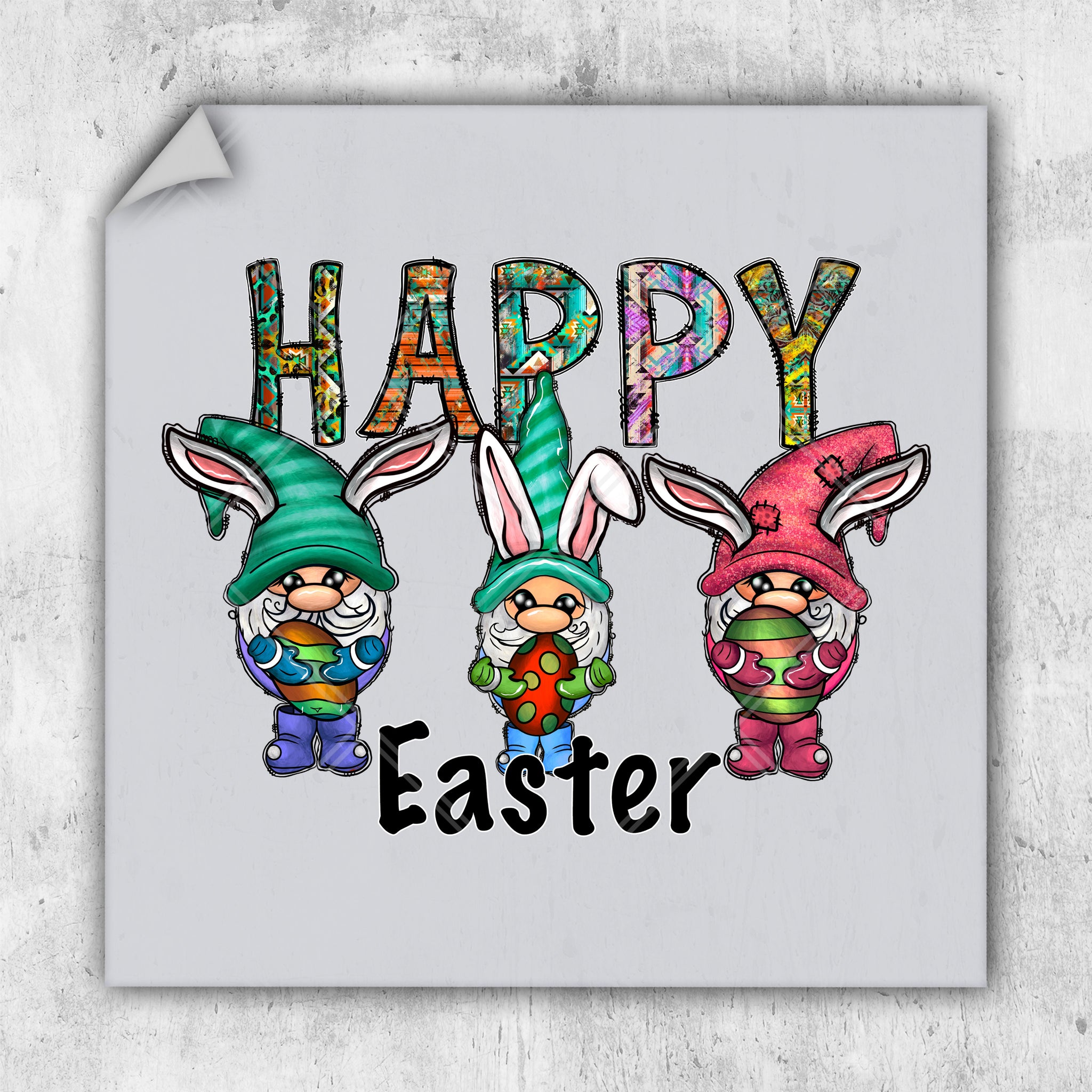 a picture of a happy easter card with two gnomes