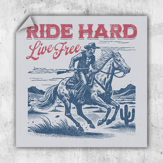 a sticker with a cowboy riding a horse