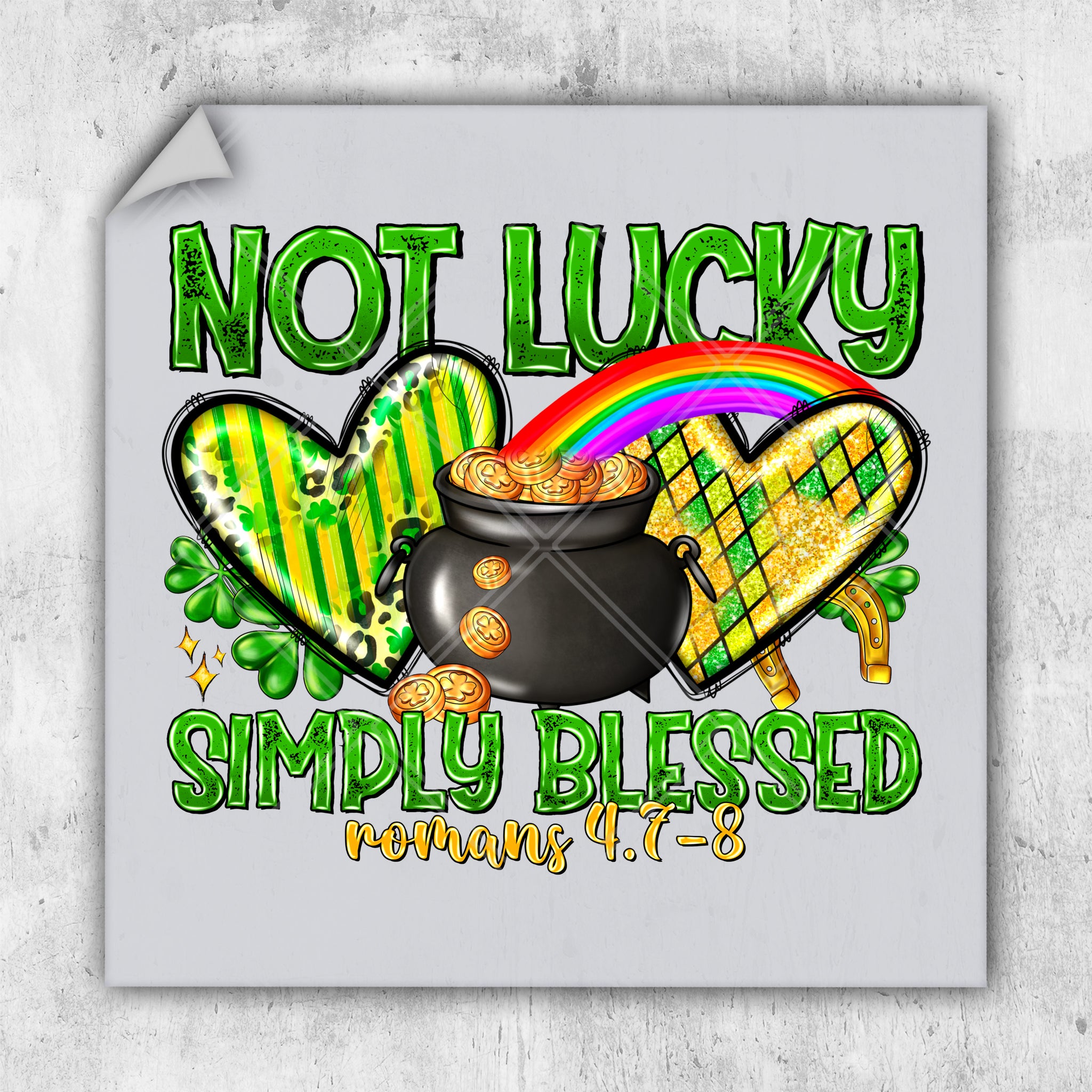 a st patrick's day poster with a pot of gold and shamrocks