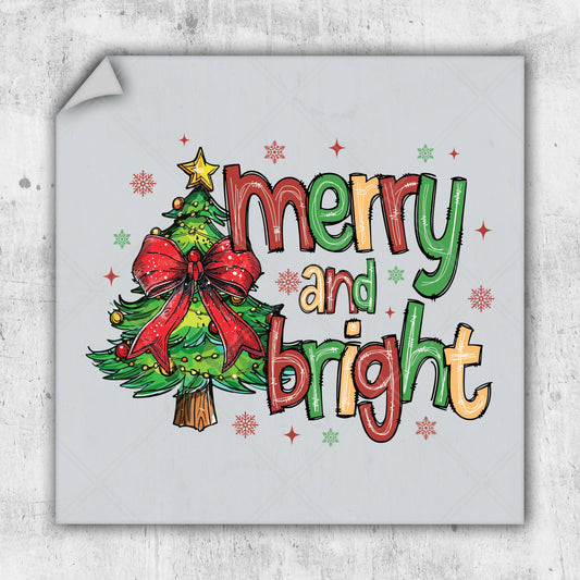 a merry and bright christmas card with a christmas tree