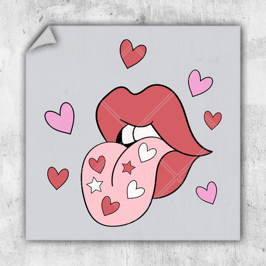 a picture of a woman's lips with hearts around her