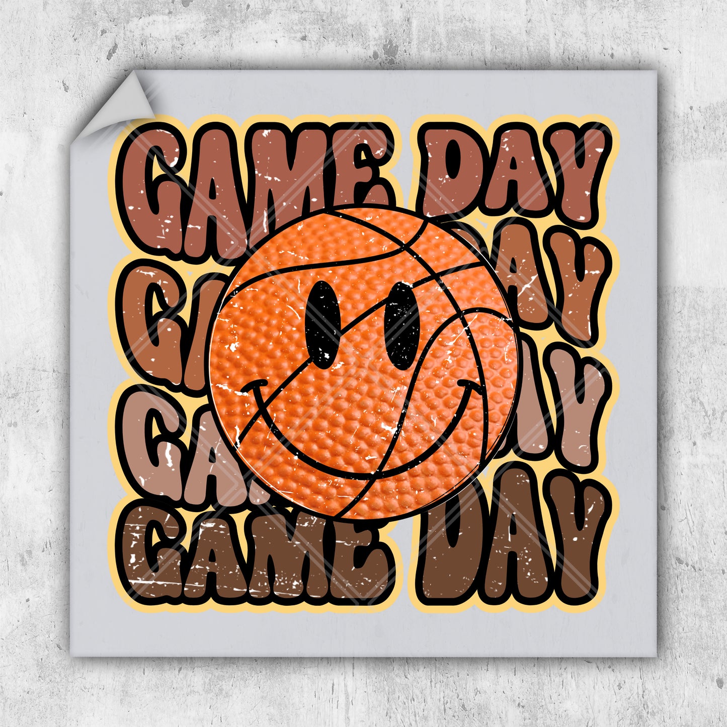 a sticker with a basketball and the words game day on it