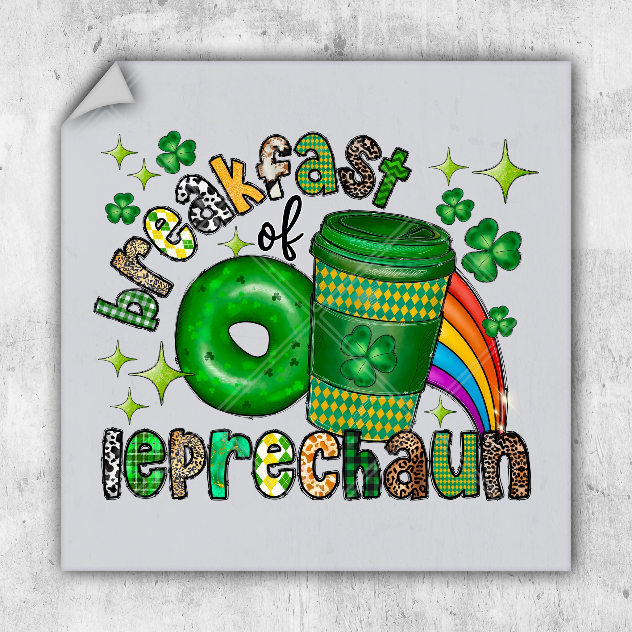 a st patrick's day card with a green mug and a rainbow