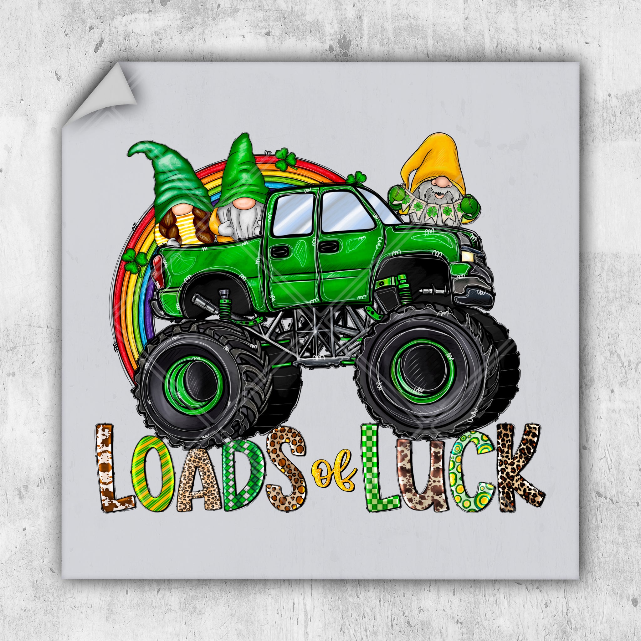 a green monster truck with a lepreite lepreite on it's