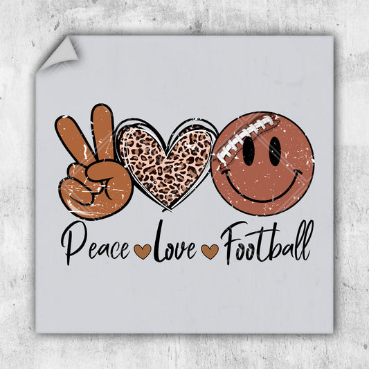 a peace love football sticker on a white background