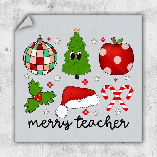 a picture of a merry teacher with christmas decorations