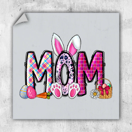 a picture of the word mom with bunny ears