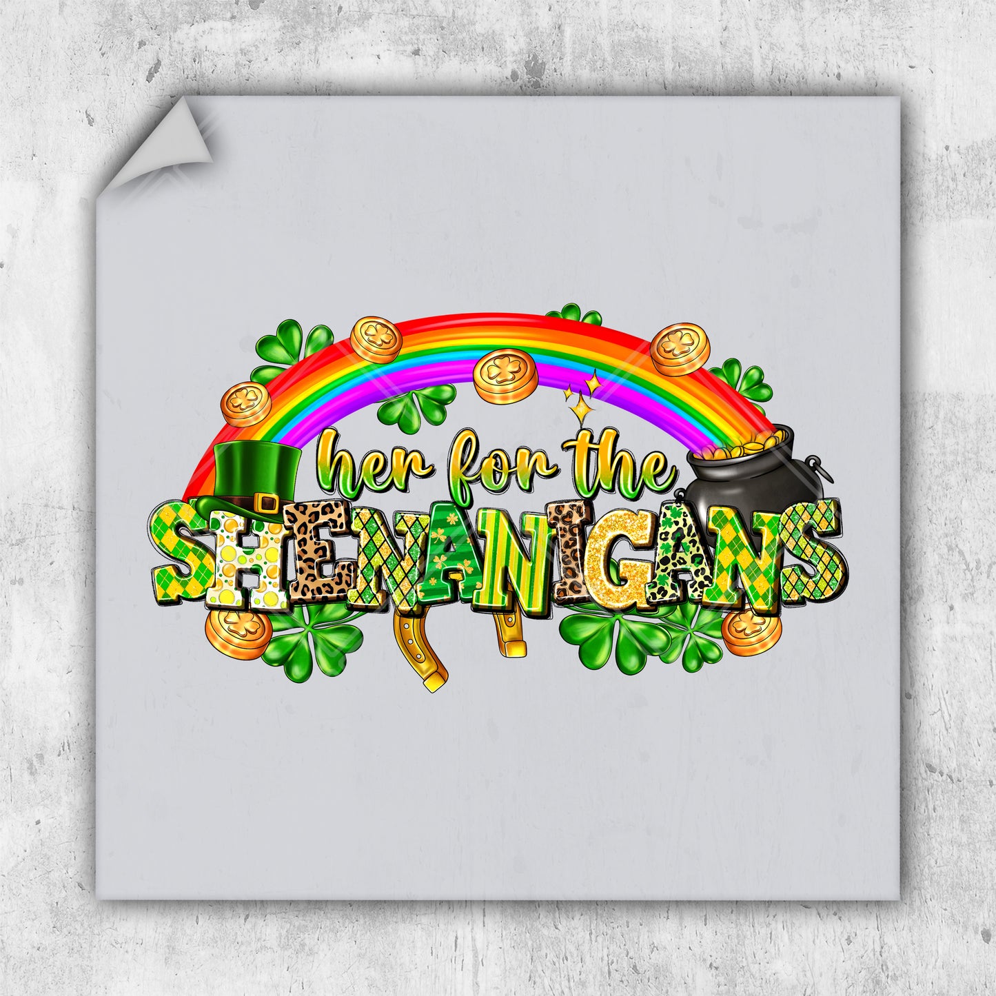 a st patrick's day greeting card with a pot of gold coins and a