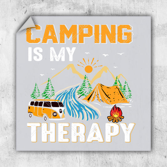 a sticker with a camper and a camper van on it